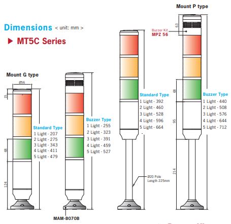 kích thước đèn tháp MT5C Series