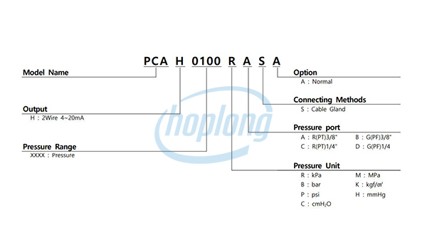 Sơ đồ chọn mã cảm biến áp suất PCA Sensys